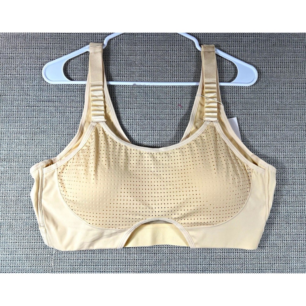 HoneyCurve Womens Wireless Sports Bra 3XL Beige Mesh Hook & Eye Back